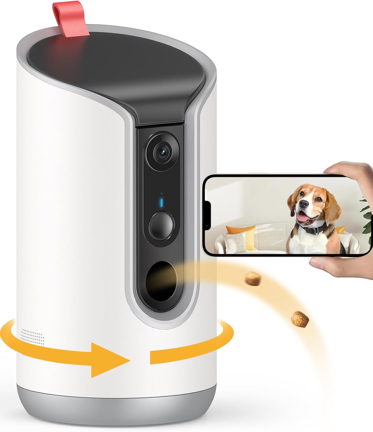 2K Pet Camera Treat Dispenser, 360°View Dog Camera with Phone App, 5G&2.4G WiFi 2-Way Talk Pet Cam Indoor for Cats Remote Treat Tossing,