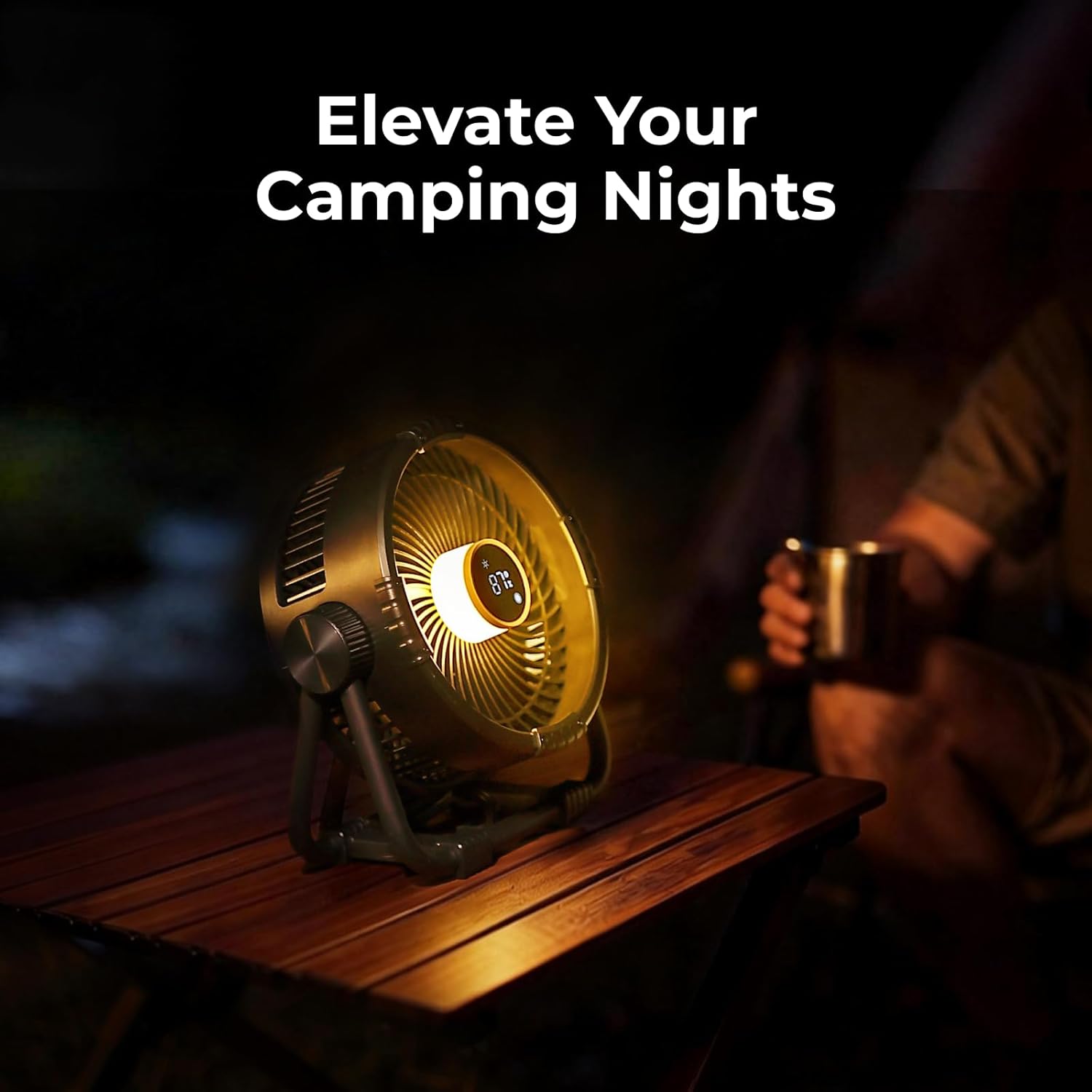 Portable Fan Rechargeable, 20000mAh Battery Powered Fans with 4 Wind Speeds Hook Brighter Light LCD Display 270° Rotatable for Camping