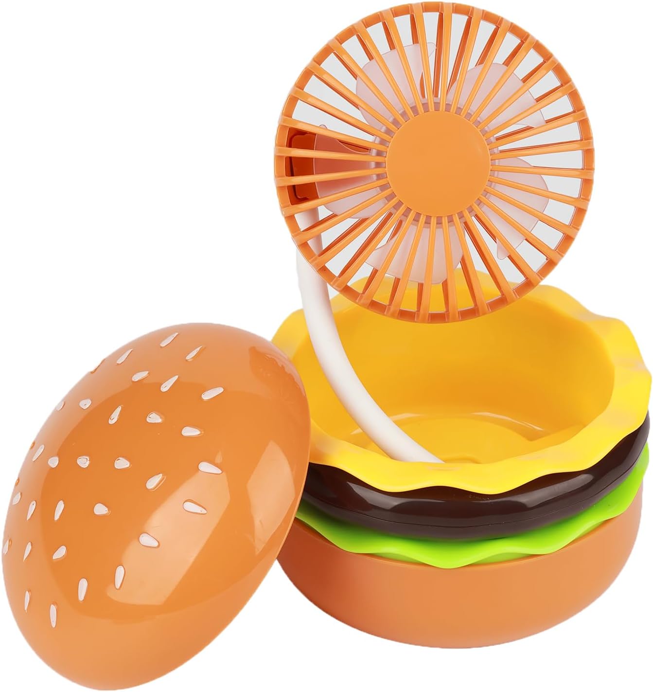 Rechargeable Hamburger Desk Fan With Mirror 3 Inch Small Mini Cute Desk Fan Powerful 3 Speeds 360° Rotate USB Personal Portable Desktop Table Fans For Home Office Travel Indoor Outdoor
