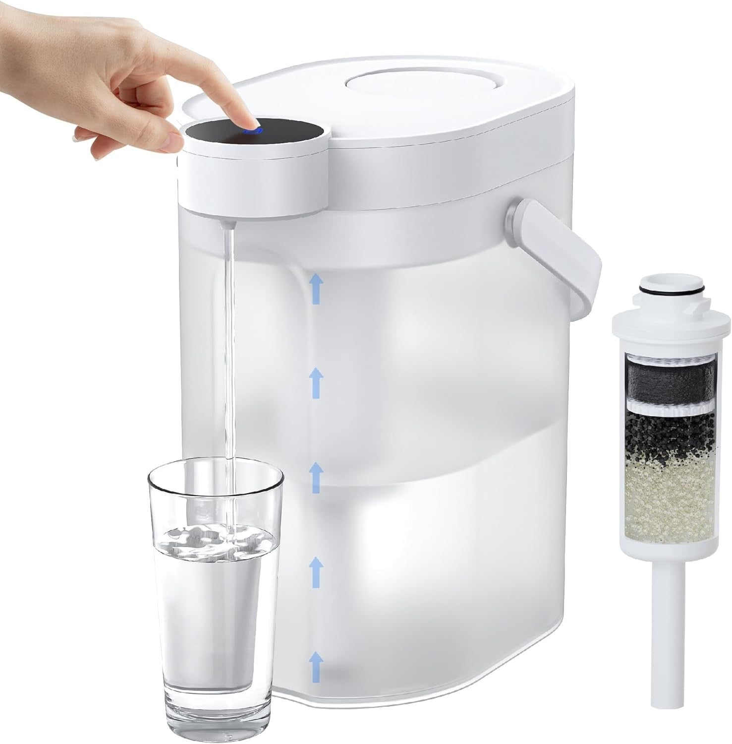 Water Filter Pitcher, Rechargeable Powerful Dispenser, Reduce Chlorine, Lead, Copper, Purify, Soften Water, 17-Cup