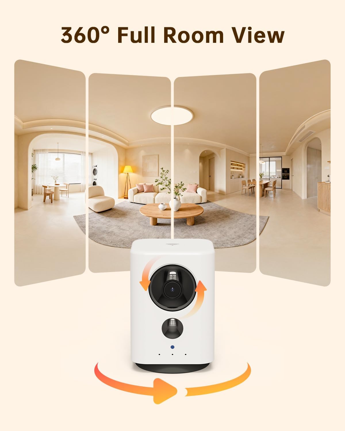 Wireless Indoor Camera: Battery Powered Pet/Dog Monitor with Phone App, 360° Pan/Tilt, Smart Detection, No Wiring Needed, 2K Live Video