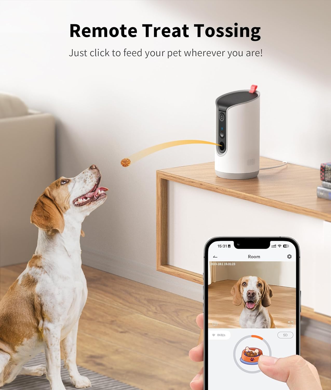 2K Pet Camera Treat Dispenser, 360°View Dog Camera with Phone App, 5G&2.4G WiFi 2-Way Talk Pet Cam Indoor for Cats Remote Treat Tossing,