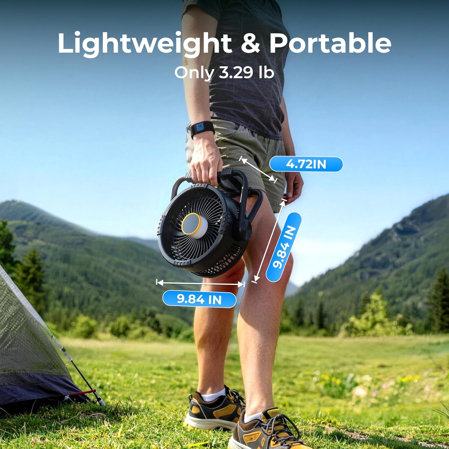 Portable Fan Rechargeable, 20000mAh Battery Powered Fans with 4 Wind Speeds Hook Brighter Light LCD Display 270° Rotatable for Camping