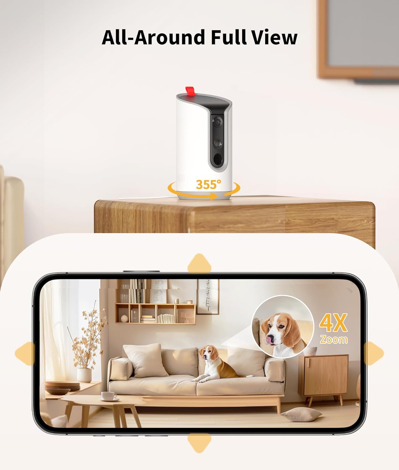 2K Pet Camera Treat Dispenser, 360°View Dog Camera with Phone App, 5G&2.4G WiFi 2-Way Talk Pet Cam Indoor for Cats Remote Treat Tossing,